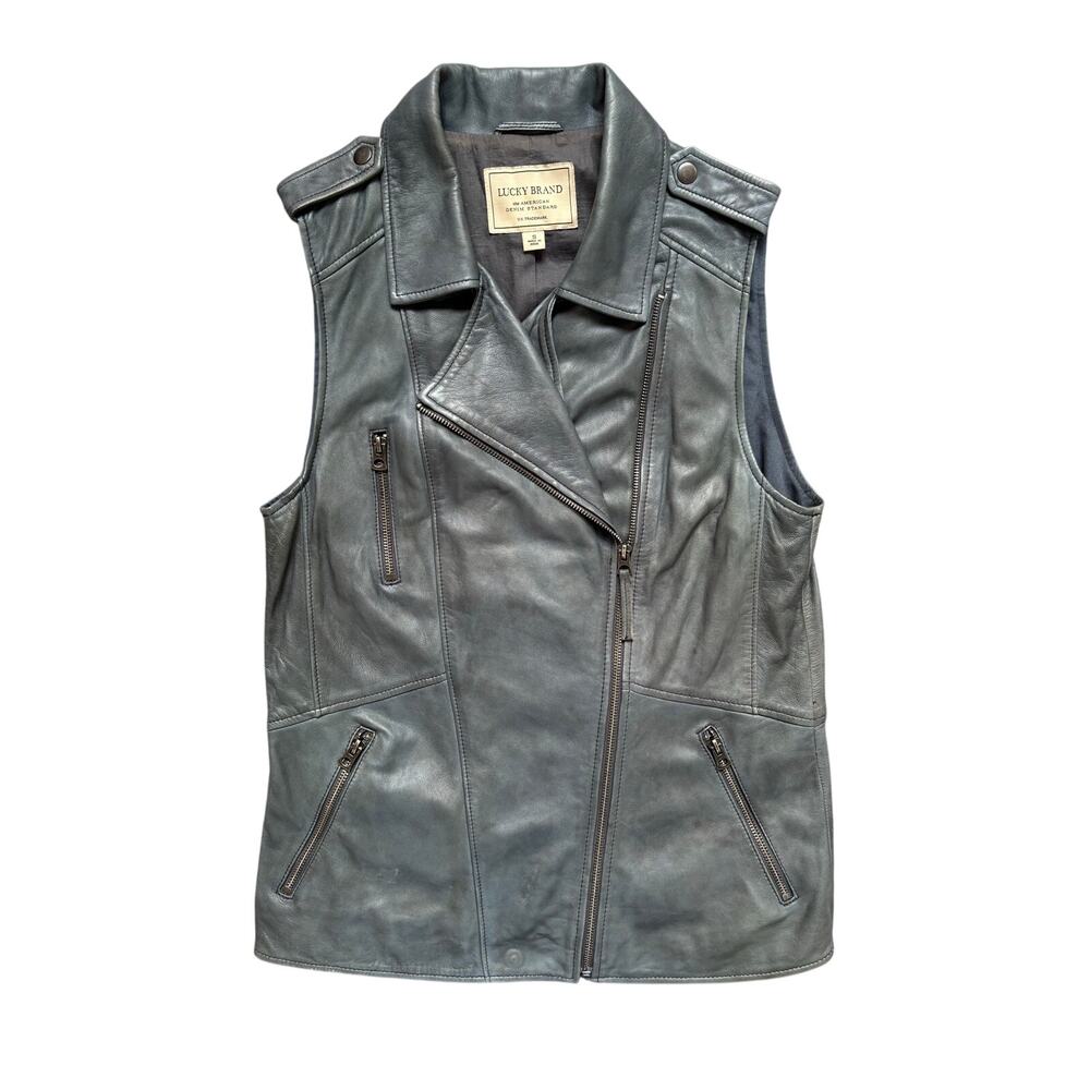 Lucky Brand Lambskin Leather Moto Biker Vest, Size S